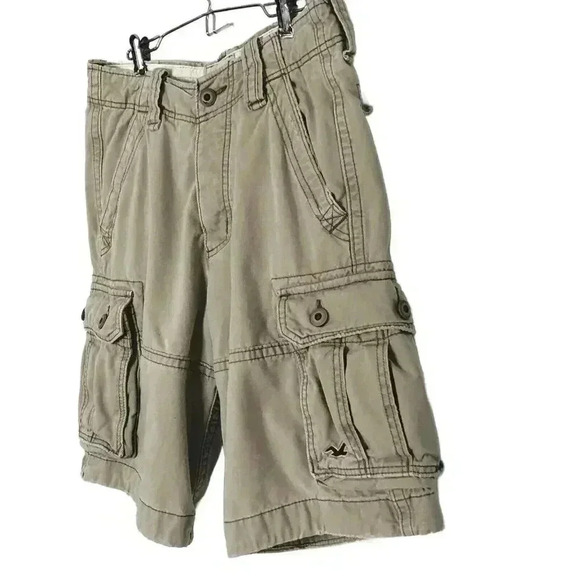 Hollister Cargo Shorts Mens 28 Beige Distressed Button Fly Flat Front Mid Rise - Picture 3 of 6